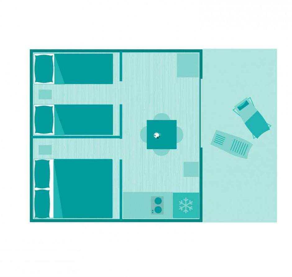 Plan des Lodge-Zeltes 4 Personen 2 Blumen 