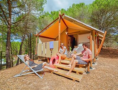 Außenansicht des Lodgezeltes 4 Personen 2 Blumen