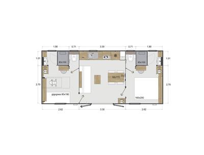 Plan des Cottages 4 Personen 2 Schlafzimmer 2 Badezimmer 4 Blumen