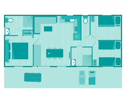 Plan des Cottages 6 Personen 3 Schlafzimmer 4 Blumen