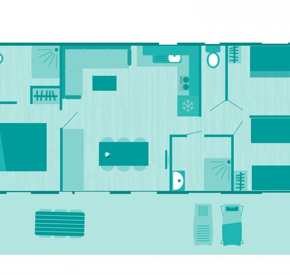 Plan des Cottages 6 Personen 3 Schlafzimmer 4 Blumen 
