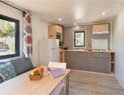 Küche und Wohnzimmer des Cottage 2 pers 4 Blumen