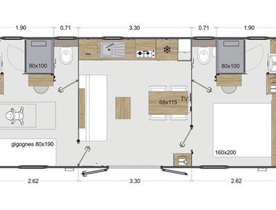 Plan des Cottages 4 Personen 2 Schlafzimmer 2 Badezimmer 4 Blumen