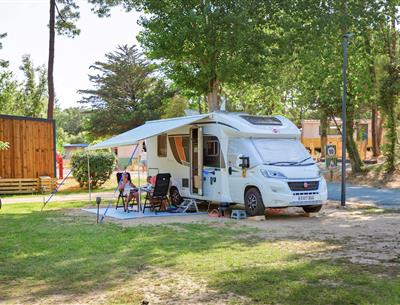 Kahle Stellplätze mit Strom 2 Blumen auf Camping Les Sirènes